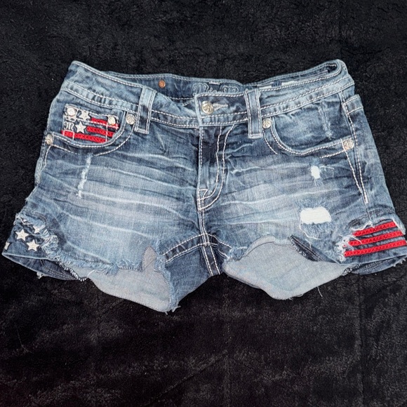 Miss Me Distressed Women Shorts with American Flag Accents - Picture 1 of 7